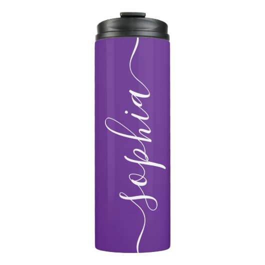 Deep Purple White Script Custom Thermal Tumbler Thermosbeker (Voorkant)