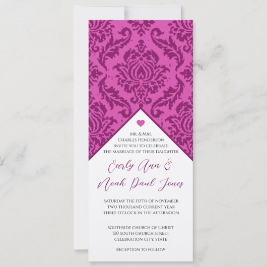 Deep Raspberry Damask wervelingen bruiloft uitnodi Kaart (Voorkant)