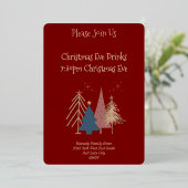 Deep Red 4 Groen Roze Gouden Kerstbomen Folie Uitnodiging (Staand Voorkant)