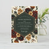 Deep Red Autumn Floral Elegance Wedding Kaart (Staand voorkant)