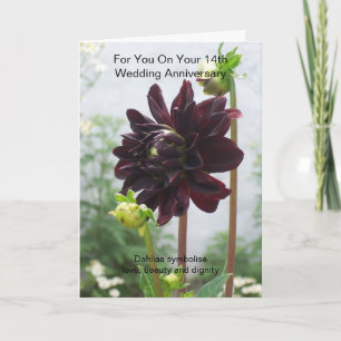 Deep Red Black Dahlia 14th Wedding Jubileum Kaart