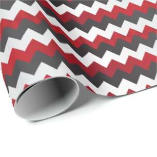 Deep Red, Black en White Chevron Cadeaupapier