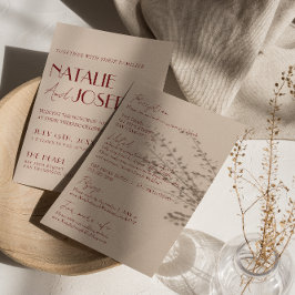 Deep Red Blue All In One Whimsical Modern Wedding  Kaart