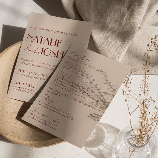 Deep Red Blue All In One Whimsical Modern Wedding  Kaart