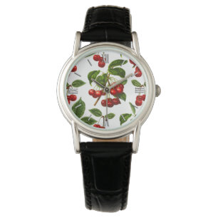 Deep Red Botanical Cherry Print Horloge