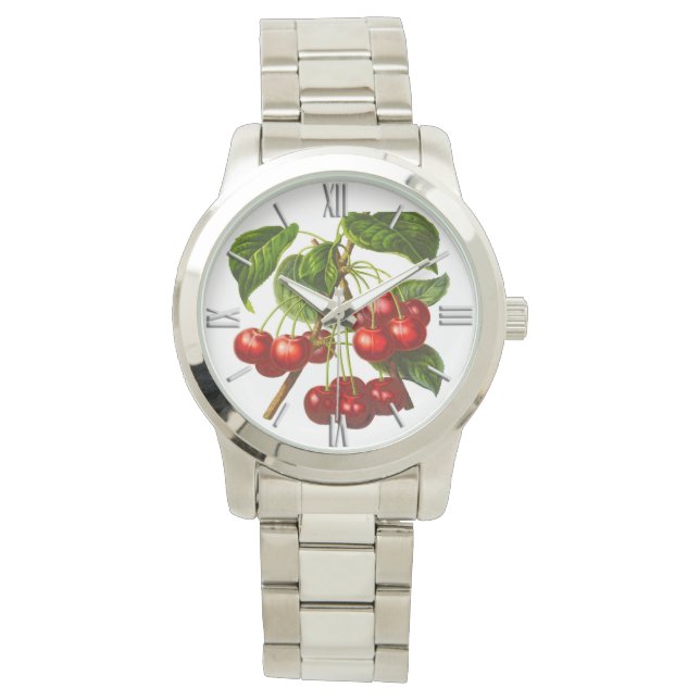 Deep Red Botanical Cherry Print Watch Horloge (Voorkant)