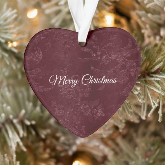 Deep Red Burgundy Floral Christmas Ornament (Boom)