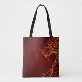 Deep Red Canvas tas met kleurrijke Dragon Print
