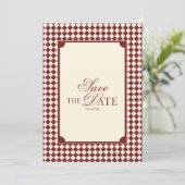 Deep Red Checkered Old Money QR Code Wedding Save The Date (Staand voorkant)
