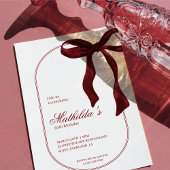 Deep Red Coquette Bow Birthday Invitation Kaart