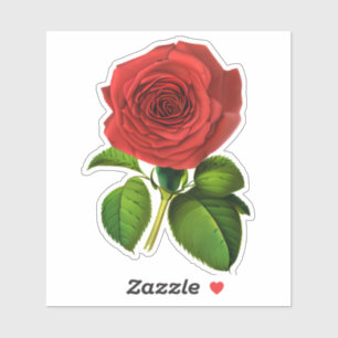 Deep Red, Crimson Roos en bladeren Sticker
