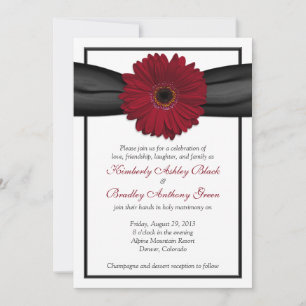 Deep Red Daisy Black Ribbon Weddenschap Kaart