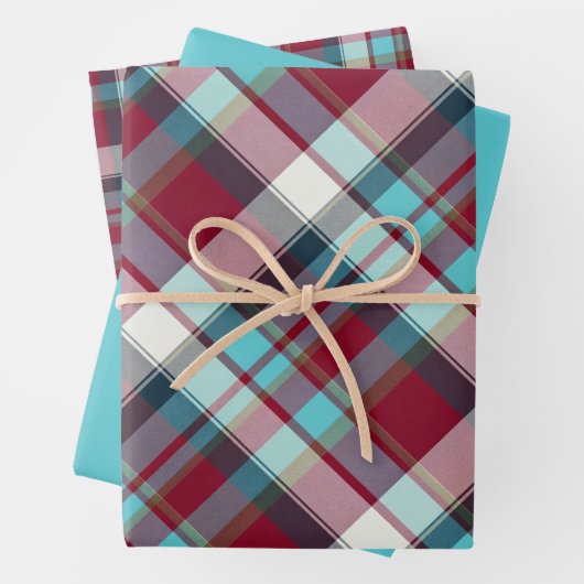 Deep Red, Dark Eclipse, Turquoise, Teal... Plaid Inpakpapier Vel (In situ)