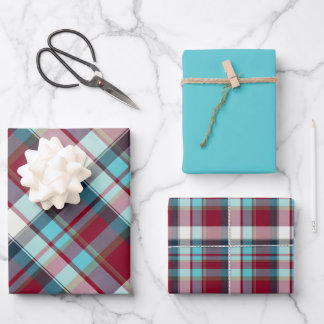 Deep Red, Dark Eclipse, Turquoise, Teal... Plaid Inpakpapier Vel