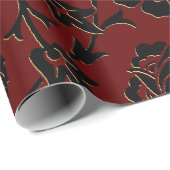 Deep Red en Black Floral Cadeaupapier (Rol Hoek)