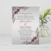  Deep Red en Silver Floral Swirls Bruiloften Kaart (Staand voorkant)