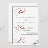 Deep Red Faith Hope Love Script Faire-part de mari (Devant / Derrière)