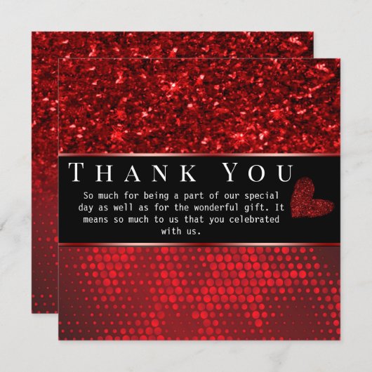 Deep Red Faux Glitter Lights Hartelijk dank Kaart (Voorkant / Achterkant)