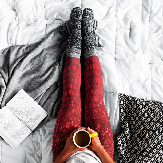 Deep Red Faux Glitter Lights Leggings