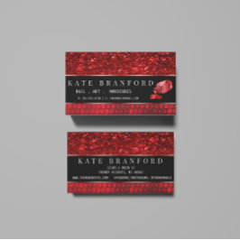 Deep Red Faux Glitter Nail Art Manicure Salon Visitekaartje