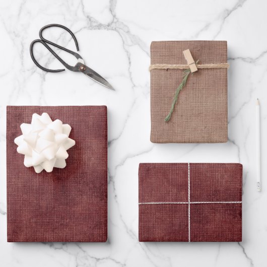 Deep Red Faux Linen Inpakpapier Vel (Voorkant)