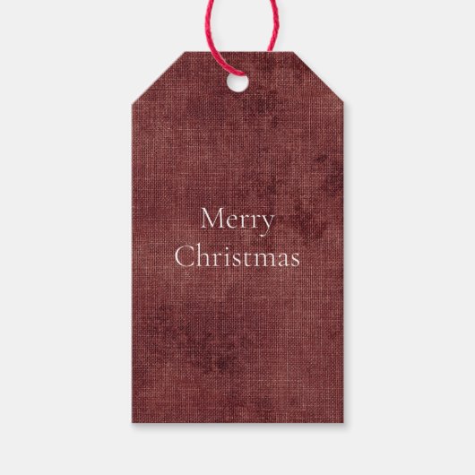 Deep Red Faux Linen (linnen look) Cadeaulabel (Voorkant)