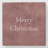 Deep Red Faux Linen (linnen look) Stenen Onderzetter (Voorkant)