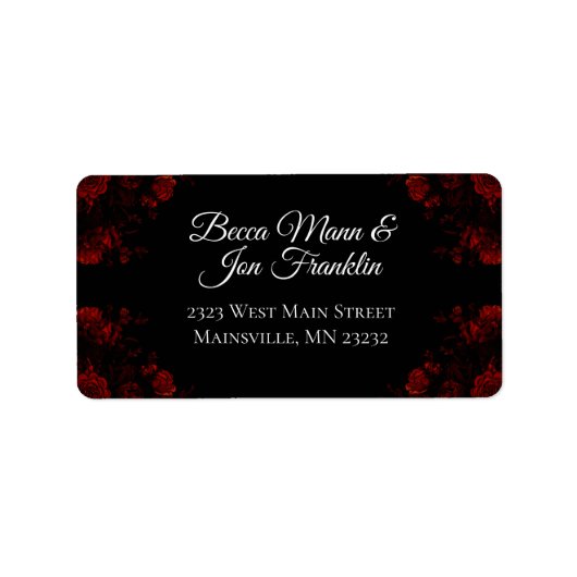 Deep Red Floral Elegant Gothic Wedding Etiket (Voorkant)