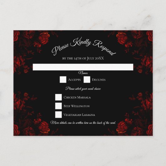 Deep Red Floral Elegant Gothic Wedding Feestdagenkaart (Voorkant)