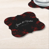 Deep Red Floral Elegant Gothic Wedding Kartonnen Onderzetters (Gekanteld)