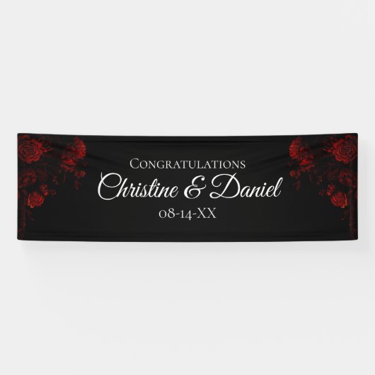 Deep Red Floral Elegant Gothic Wedding Spandoek (Horizontaal)