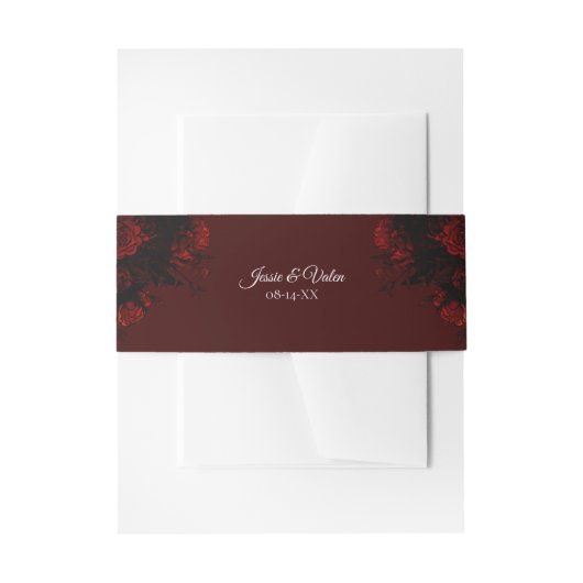 Deep Red Floral Elegant Gothic Wedding Uitnodigingen Wikkel (Voorkant Voorbeeld)