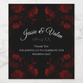 Deep Red Floral Elegant Gothic Wedding Wijn Etiket (Enkel label)