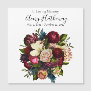 Deep Red Flower Bouquet Funeral Memorial Magnet Magnetische Uitnodiging