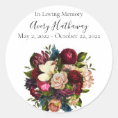Deep Red Flower Bouquet Funeral Memorial Ronde Sticker (Voorkant)