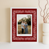 Deep Red Folk Art Floral Lijst met aangepaste teks Poster