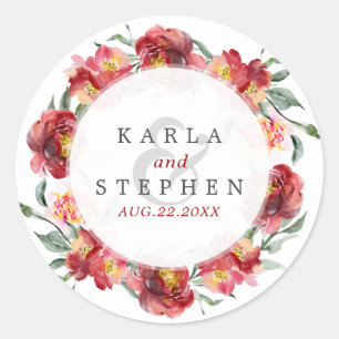 Deep-red Garden Flowers Wreath Ronde Sticker
