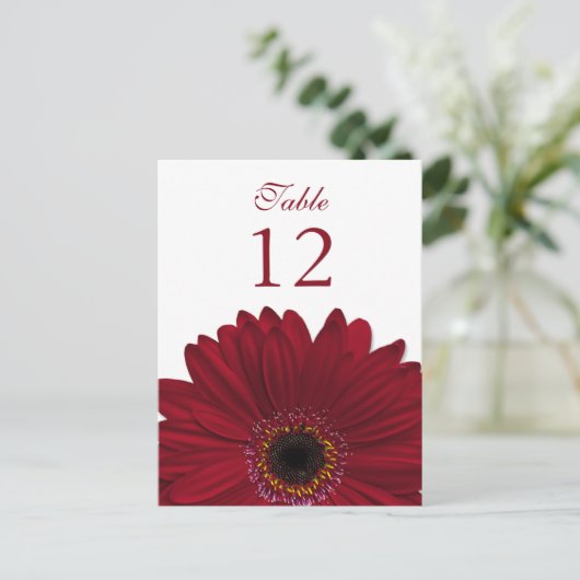 Deep Red Gerbera Daisy Tafelnummer Kaart Flat (Staand voorkant)