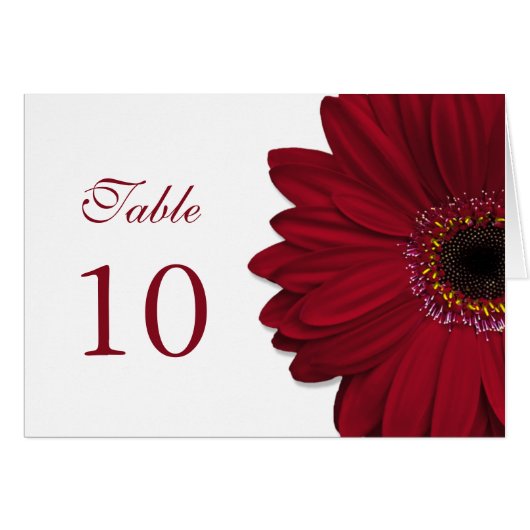 Deep Red Gerbera Daisy Wedding Table Kaart (Voorkant Horizontaal)