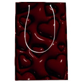 Deep Red Glossy Hearts Gift Bag Medium Cadeauzakje (Voorkant)