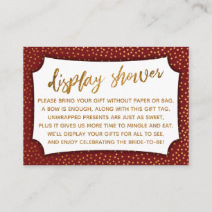 Deep Red & Gold Confetti Display Shower Cadeaukaar Informatiekaartje