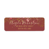 Deep Red Gold Glitter Paint Spletters Holiday Etiket (Voorkant)