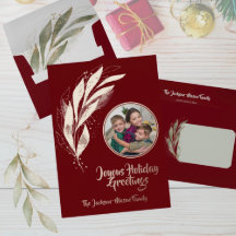 Deep Red Gold Waterverf Leaf Joyous Holiday