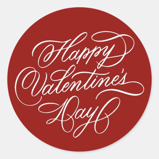 Deep Red Happy Valentines Day Elegant Calligraphy  Ronde Sticker (Voorkant)