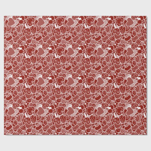 Deep Red Hearts Wrapping Paper Cadeaupapier (Vlak)