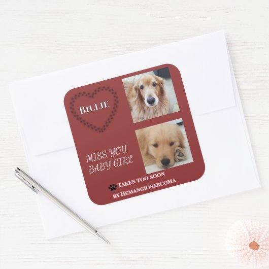 Deep Red Hemangiosarcoma Tribute Square Sticker (Envelop)