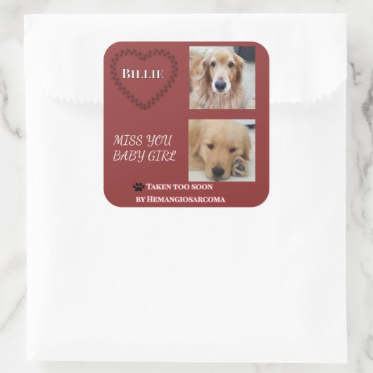 Deep Red Hemangiosarcoma Tribute Square Sticker (Tas)