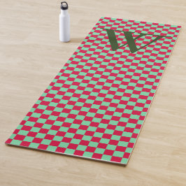 Deep Red & Light Green Checkerboard Monogramed Yogamat