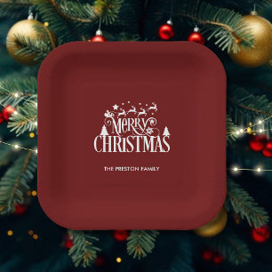 Deep Red Merry Christmas Papieren Bordje