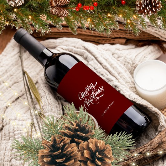 Deep Red Merry Christmas Wijn Etiket